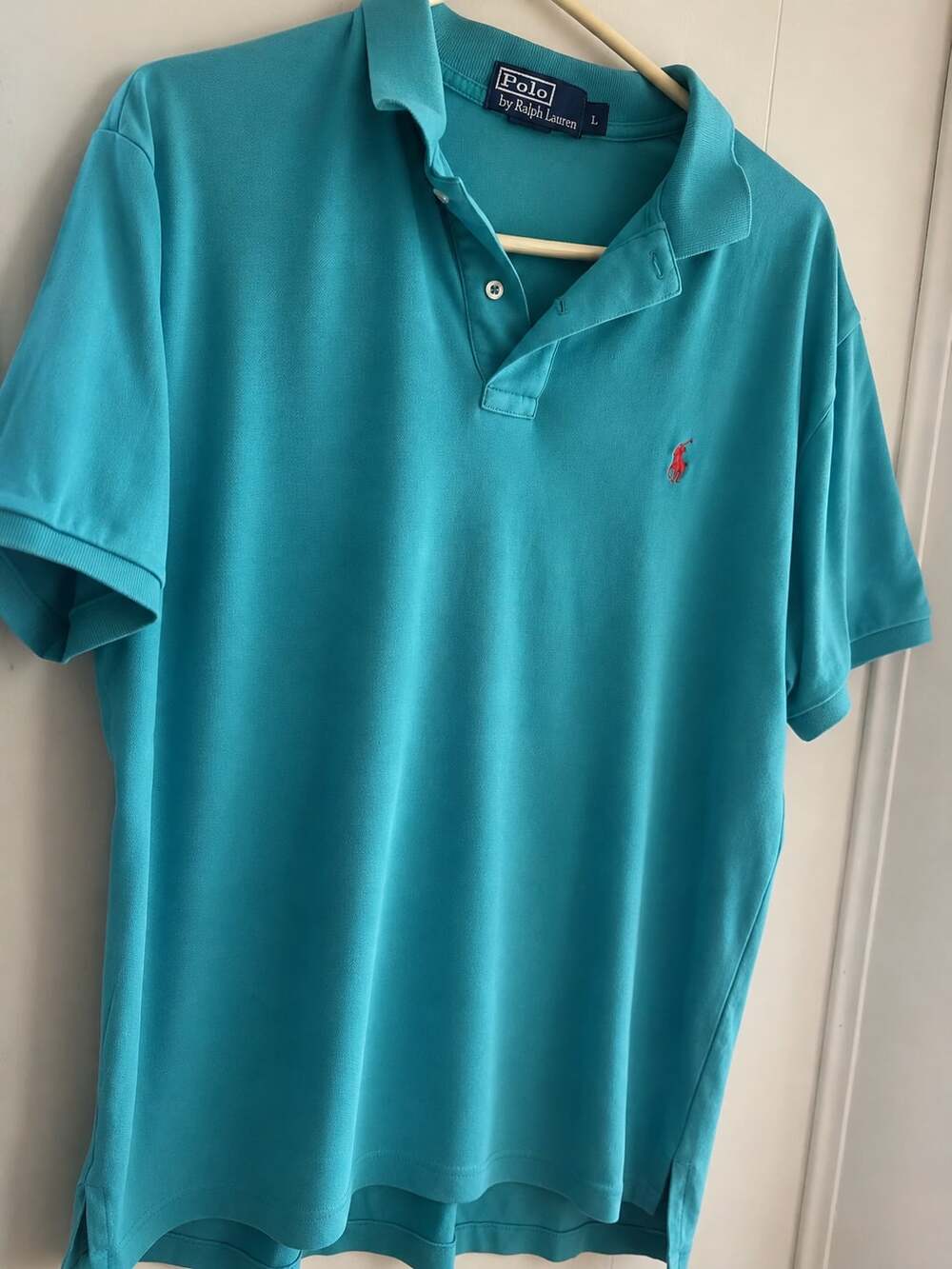 Polo Ralph Lauren Turquoise Blue Pique Polo Shirt Men's Size L